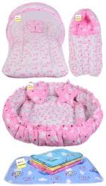 Kwitchy New Born Baby Bedding Set Combo of Sleeping Bag Reversible Nest Mosquito Net Bed & Waterproof Sheets (0-6 Months
