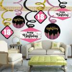 Festiko Happy Birthday Decorations Combo (10Pcs Photo Booth Props, Happy Birthday Banner, 6Pcs Hanging Swirls) (18th Birthday)