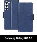 Sbms Samsung Galaxy S23 5G Blue Artificial Leather Shock Proof Flip Cover