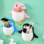 SEVOU Penguin Wall Mounted Storage Rack Plastic Toothbrush Holder Multifunctional Wall Hanging for Makeup Tools, Pens, Kitchen Chopsticks, Living Room Remote Control Storage (1Pc'S)