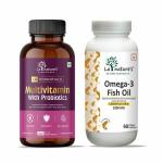 LA NATURE'S WE CARE YOUR HEALTH Multivitamin with Probiotics 60 Tablets with Omega 3 Fish Oil 60 Softgels - Essentials Vitamins and Minerals with 180 mg EPA and 120 mg DHA for Men and Women (Multivitamin with Omega 3 Fish Oil White Bottle)
