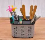 SEVOU 4 Compartments plastic Pen stand (Brown).