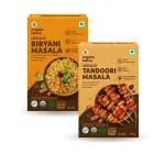 Organic Tattva 200g Masala (Spice) Blends combo| (Biryani Masala 100 Gram 1 Pack and Tandoori Masala 100 Gram 1 Pack) | Ready to Cook Masala (Spice) Blends| Rich in Flavor| Dry Roasted and Prepared from Whole Spices