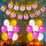Party Propz Pink Rubber Birthday Banners, Metallic Balloons With Led Fairy Lights