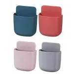 GEEO 4PCs Plastic Wall Remote Holder and Mobile Self-Adhesive Organizer and Storage Box for Bedroom Office