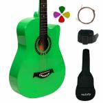 Medellin Acoustic Guitar + (Free online learning Course) Neon Green with Strings, Bag, Picks and guitar strap.
