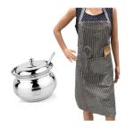 BLUE WONDER Stainless Steel Multipurpose Ghee Pot/Pickle Container with Spoon With Kitchen Cooking Apron Clothe and (Multicolour, Pack of 2)
