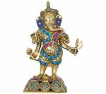 Idol Collections Multicolor Brass Standing Ganesha Ganesh Murti Statue, Idol Collections Bronze Large Shiva Hindu God Sitting On Nandi Savaari, 29.6 X 25Cm