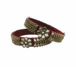 Aashirwad Traders Handmade Red Plastic and Silk Thread Kundan Bangle (Women) - 2.4 (set of 2)