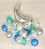 Grand Shop Green, Silver Pearl, Silver, Foil Moon Foil Balloon, Star Foil Balloons, Latex Balloons