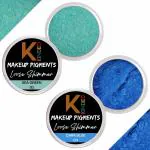 KINDED Sea Green and Dark Blue Powder Loose Shimmer Glitter Eyeshadow for Women - Pack of 2, Each Pack 3 g