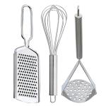 DreamBasket Stainless Steel Cheese Grater & Egg Whisk & Potato Masher for Kitchen