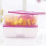 Tupperware Pink and White Plastic Freezer Mate Set 2 Pieces