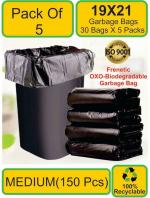BRUZZLINE OXO-BioDegradeable Garbage Bag (19X21 Inch) Black Pack Of 5 Rolls Medium 15 L Garbage Bag (150Bag )