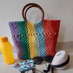 Giyana Handicraft Multi Colour Hand Bag | Handicraft Fabric & Faux Handbag for Women Office Bag Ladies Shoulder Bag Tote for Women College Girls (Multicolour-Triangle Design)