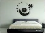 mysticoal Wall Clock, 3D Sticker Mirror Fairy Moon Star Wall Clock Acrylic Wall Clock, Silent Quartz Clock Wall Clock, Personality Creative Living Room Bedroom Decoration Wall Clock,MDF clock