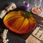Red Butler Pumpkin Designer Glass Serving Platter Set of 2 Pieces | Beautiful Printed Glass Serving Platter for Dinnerware, Crockery and Dining