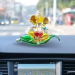 Transparent Crystal Ganesha on Leaf Showpiece for Car Dashboard (Golden)