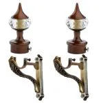 GLOXY Aluminium Curtain Bracket Parda Holder With Support 1 Inch Rod Pocket Finials Designer Door and Window Rod Support Fittings, Curtain Rod Holder (Coffee Brown 1 Pair)