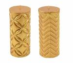 SITARA CRAFTS Golden Metallic Print Zig-Zag Pillar Candle 16 x 8 x 8 cm (Pack of 2)
