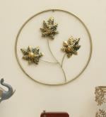 Vedas Bay Leaf Leaf Wall Hanging Decor with Round Frame, Gold Metal Wall Art for Living Room, Office, Home, Hotel (18 inch * 18 inch)