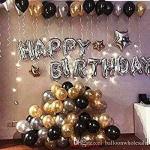 Festiko Happy Birthday Letter Foil Balloon Set (Silver), Pack Of 50 Metallic Balloons (Black, Gold And Silver)