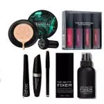 Groovs SUNISA FOUNDATION CREAM , RED EDITION LIQUID LIPSTICK SET OF 4 , MASCARA , EYELINER , EYEBROW PENCIL CUM KAJAL , MAKEUP FIXER SPRAY (PACK OF 6)