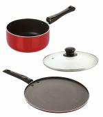 Nirlon 3 pcs of Red Non-stick Aluminium Dishwasher Safe Kitchenware Cooking Utensil Combo Set