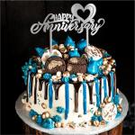 GIGGA Acrylic Material Happy Anniversary Cake Topper For Cake Decoration Design 3 (Silver)
