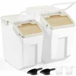ABOUT SPACE Rice Storage Container 25kg & 15kg Airtight Rice Container with Measuring Cup & Rice Shovel-Rice Barrel Dispenser-Moisture Proof Kitchen Organiser for Cereals,Pulses&Pet Food- Plastic