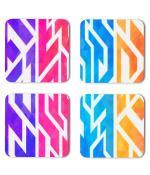 Whats Your Kick Vector Design Illustrator Voilet Pink And BLue And Orange Design Printed Set of 4 Coaster With metal Stand