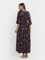 Mylo Maternity Dress for Women with Breastfeeding Zippers | Maxi Dress | Adjustable Belt for Growing Belly | Day & Night Comfort | Feeding Dress for Pre & Post Pregnancy | Garden Flowers|Navy | Extra Large