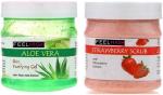 Feelhigh Aloe Vera Gel (500 g) and Strawberry Scrub (500 g) Face, Body Care Natural
