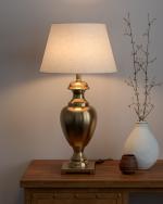 Divine Trends Royal Brass Antique Gold Trophy Table Lamp with 14 inches Off white Lampshade