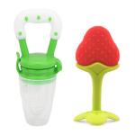 Manan Shopee Kids Strawberry, Green Silicone Teether With Baby Fruit Nibbler Pacifier (Pack Of 2)