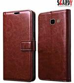 SCARDY SAMSUNG J4 PLUS BACK COVER / LEATHER FLIP COVER / BROWN COLOR