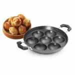 Premier - Induction Base Non Stick Paniyaram Pan, Black, 7 inches with Spatula and scrubber