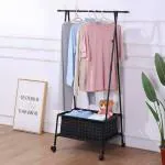 HomeCloud Coat Hanger/Stand/Jacket hat Hanger Multipurpose Clothes Rack Bottom Shelves/ (60x42x55 cm) 1kg(Multi-1) (BLACK_Check)