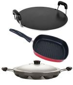 Nirlon 3 pcs of Red, Black Stain Resistance Pot and Pans Cookware Combo Set Standard