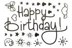 Hippity Hop Black Happy Birthday Sticker With Small Hearts Stars