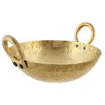Yadav Craft Heavy Weight Brass Pital Kadhai/Frying Pan with Handle Kadai Cookware (3 Litre)