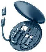 G2L All in One Data Cable Set with Mobile Holder Multifunction Fast Charging USB Adapter Type-C Converter Data Mobile Phone Holder USB-C Cable USB Cable (Blue)