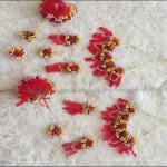 HASTSHILP Beautiful Set With Mangteeka Pair of Earings,Hand Jewellery For Marriage,Mehndi,Function,Ladies Sangeet,Bride Haldi Return Gift Set Of 10