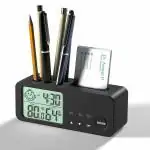 eo - Everyday Organisers Digital Alarm Clock with Decision Making Pen Stand Card Holder Mini Alarm Clock for Students with Temperature Humidity indicator (Decider) (Black)
