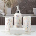 Kookee Ceramic Bathroom Accessories Set of 4, Modern Ceramic Bath Set with Liquid Soap Dispenser and Toothbrush Holder, Bathroom Accessory Set Gift Items for Home (9758)