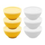 Jaycee Microwave Safe And BPA Free Yellow And White Plastic Bowl With Lid - 300 Ml (Pack Of 6)