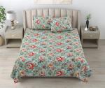 Bilberry Furnishing by Preeti Grover Pure Cotton Floral Printed King Size Bedsheet (108 x 108 Inches) with 2 Matching Pillow Covers I 180 TC Cotton Double Bed King Size Bedsheet -Blue