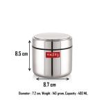 HAZEL Stainless Steel Mini Container Heavy Gauge Premium Airtight Dabbi Dabba Set of 2, 400 ML, Silver