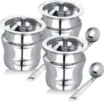 Apeiron Silver Stainless Steel Ghee Pot With Lid And Spoon (Pack Of 6)