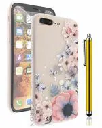 IACCESSORIES 3D Floral Back Cover for iPhone 7 Plus - Printed Soft TPU Protective and Stylish Girls Case with Stylus Pen - Multicolor
